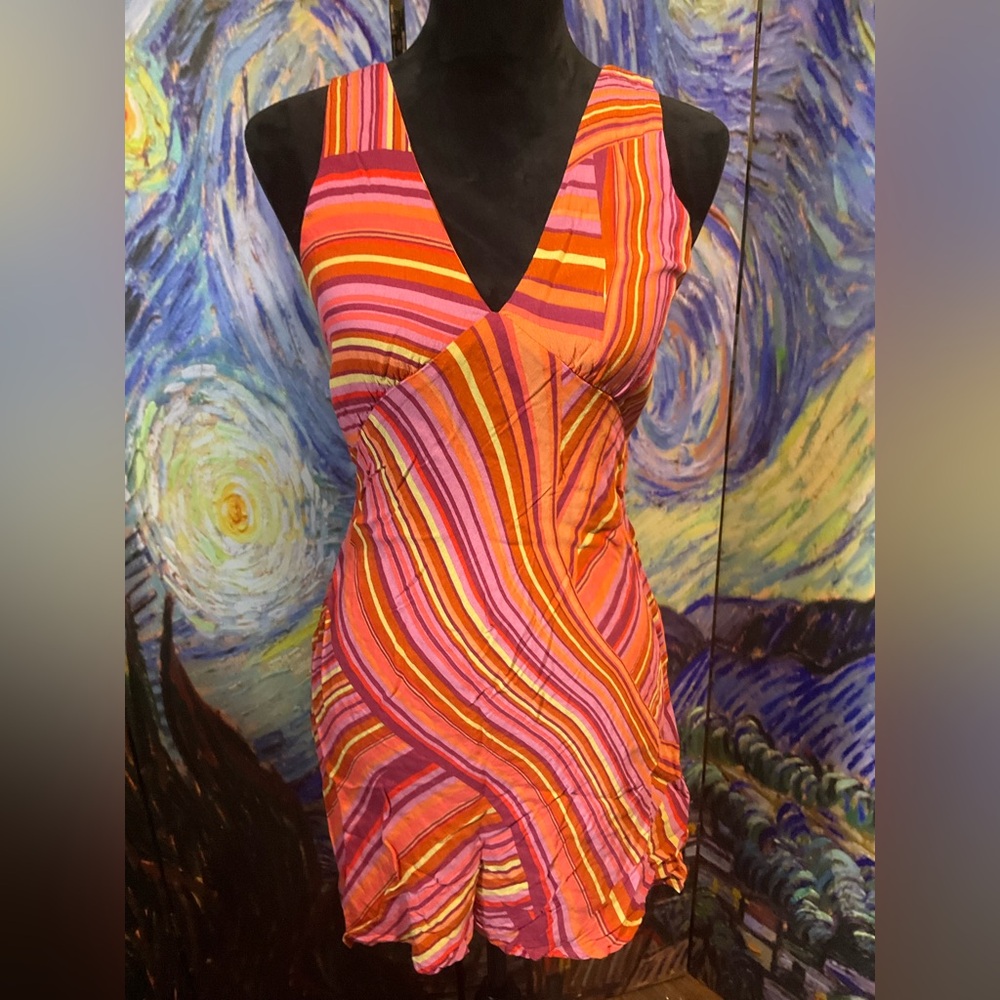 Wild fable, medium pink and orange multi striped slip dress - Picture 3 of 4